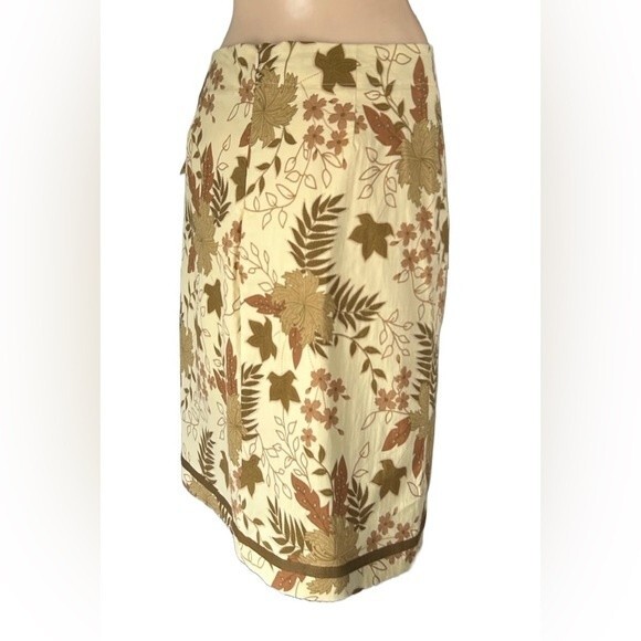 Fibers by Barbara Lesser Skirt Leaf Pattern Drawstring Adjustable Waste Size 8 - Picture 2 of 6